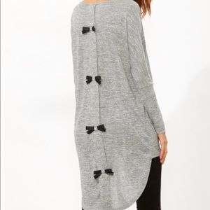 Grey Marled Knit Bow Back High Low T-shirt